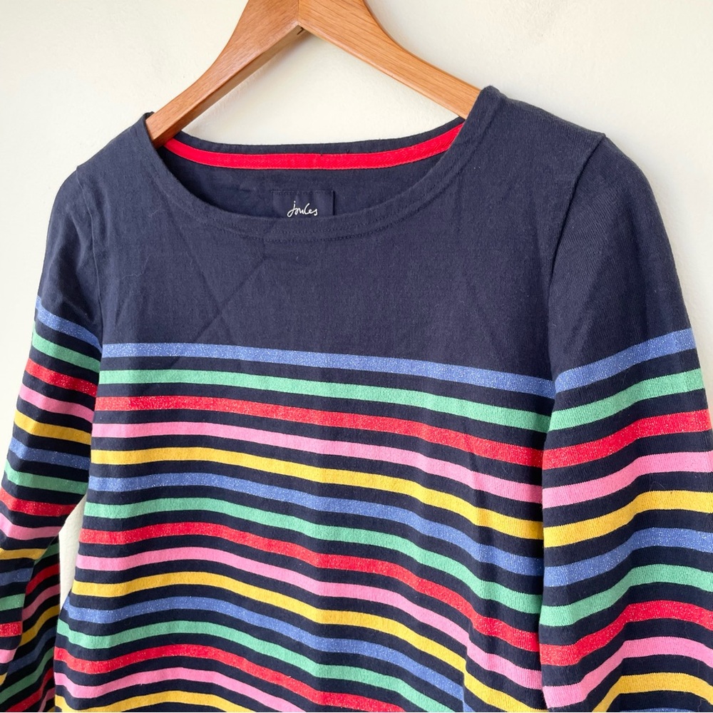 Joules Harbour Luxe Rainbow Stripe Navy Blue Cotton Blend Size 8 Long Sleeve - Picture 2 of 9